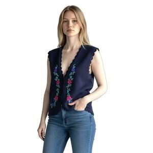 Vintage 90's‎ Sweater Vest Lambswool Angora Embroidery Cottagecore Granny Core